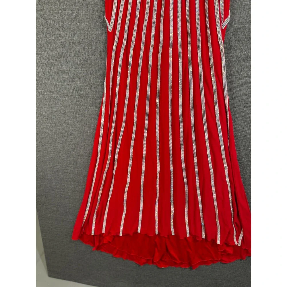 JOVANI Red Sequin Beaded Halter Neck Prom Formal Gown Dress - Picture 10 of 14